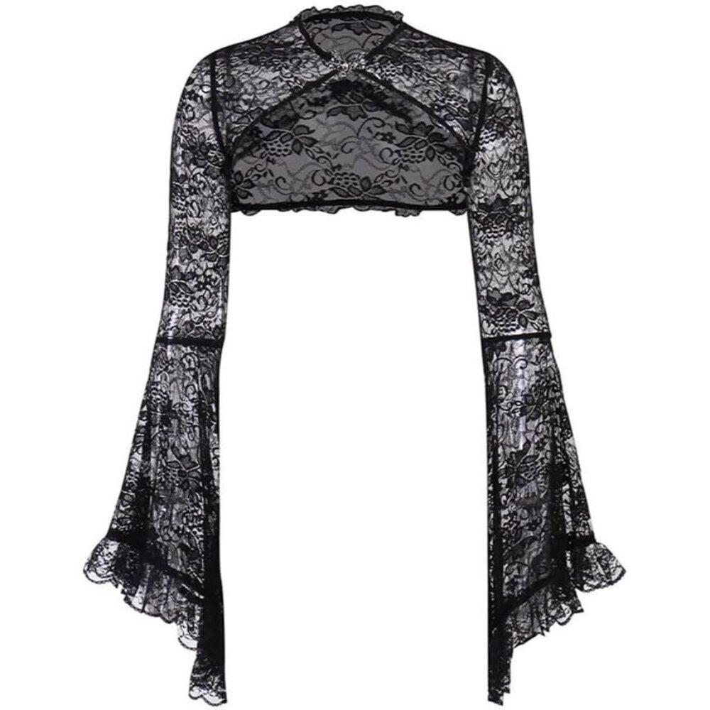 Women Black Bolero Shrug Goth Crop Top Fairy Shrugs for Dresses